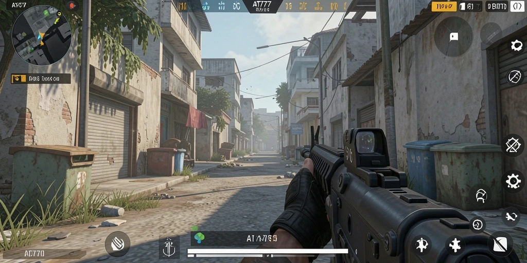 Gameplay AT777 menampilkan pertempuran FPS yang intens dan seru.