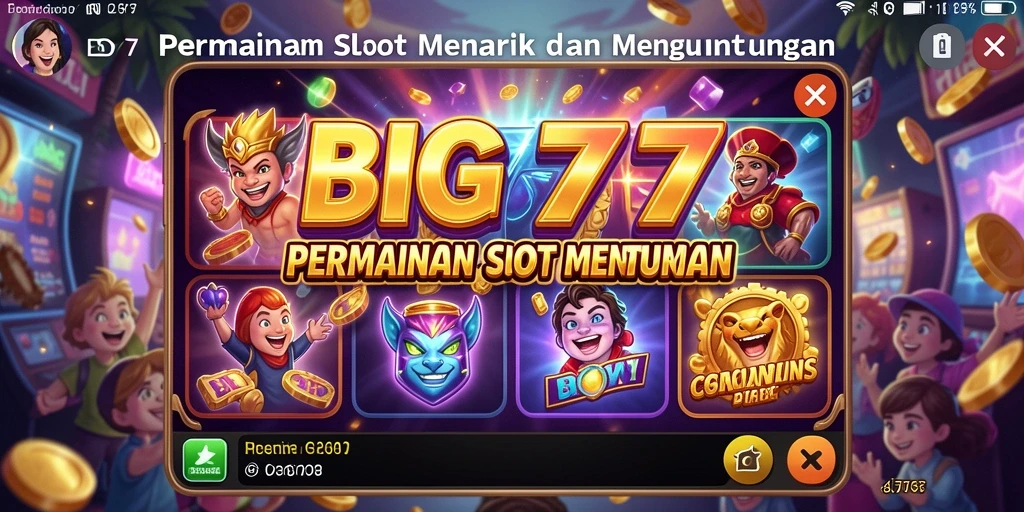 Tampilan gameplay dari BIG77 yang penuh warna dan dinamis.
