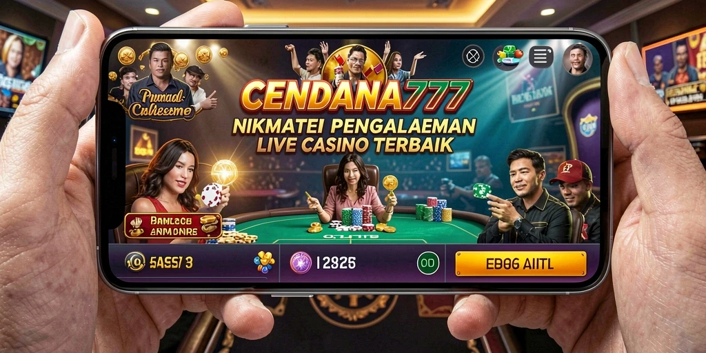 Screenshot utama CENDANA777 menampilkan dealer langsung yang sedang memainkan permainan kasino.