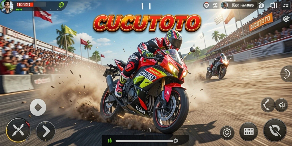 Tampilan gameplay CUCUTOTO yang menegangkan dalam balap motor.