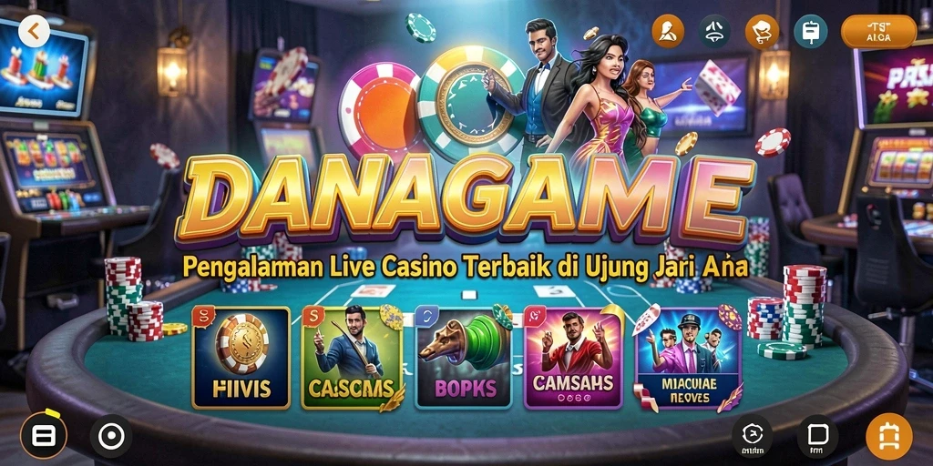 Screenshot gameplay <strong>DANAGAME</strong> menampilkan dealer langsung dan atmosfer kasino yang menyenangkan.