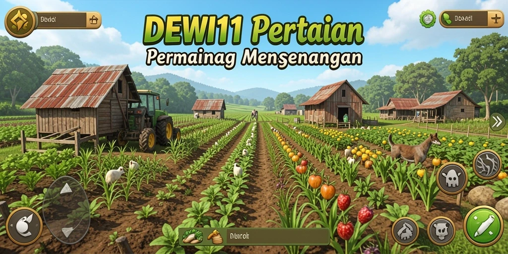 Tampilan gameplay DEWI11 yang menarik dengan lahan pertanian yang subur.