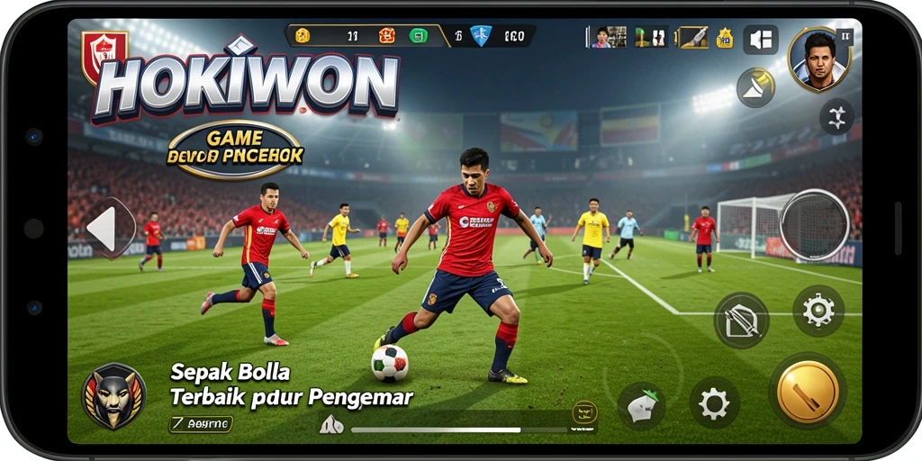 Tampilan gameplay HOKIWON yang menegangkan dan penuh aksi sepak bola.