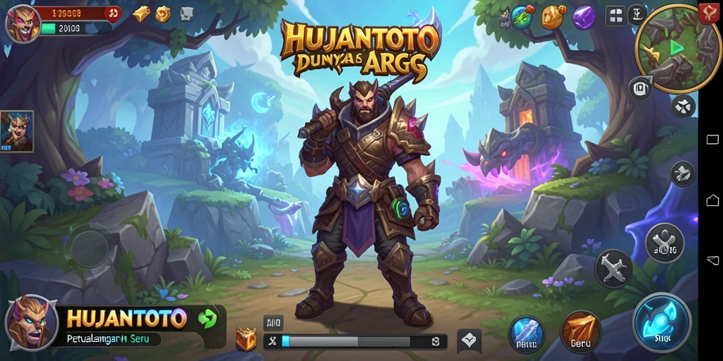 Screenshot utama HUJANTOTO menampilkan aksion bertarung yang seru di dunia fantasi.