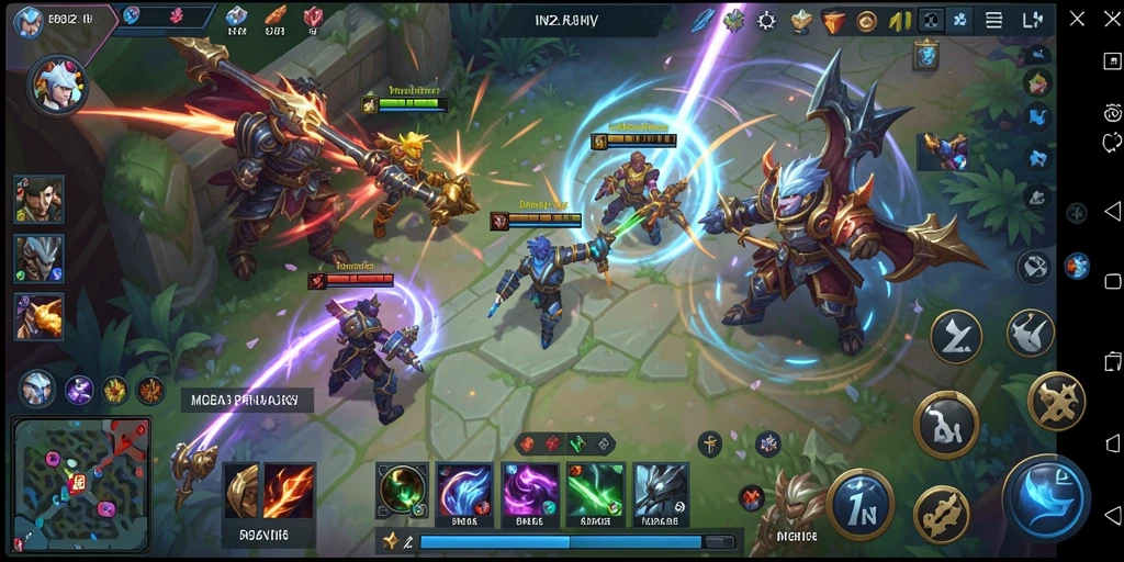 Screenshot IN22 menunjukkan aksi seru pertarungan MOBA yang intens.