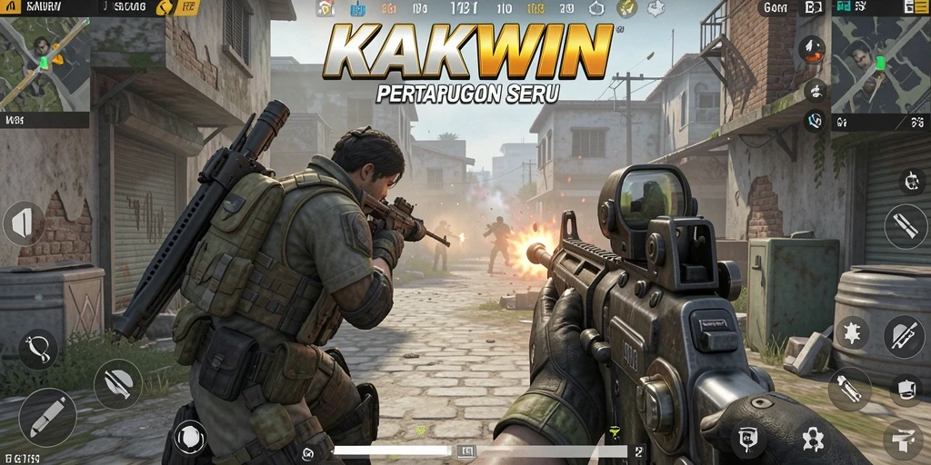 Tangkapan layar KAKWIN menampilkan aksi pertarungan FPS yang mendebarkan.