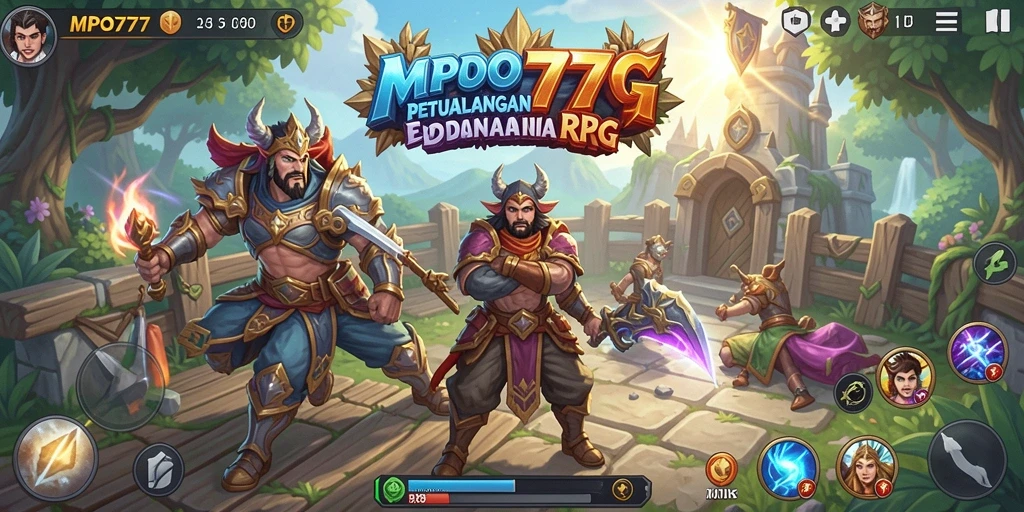 Screenshot gameplay MPO777 menunjukkan karakter bertarung melawan monster epik.