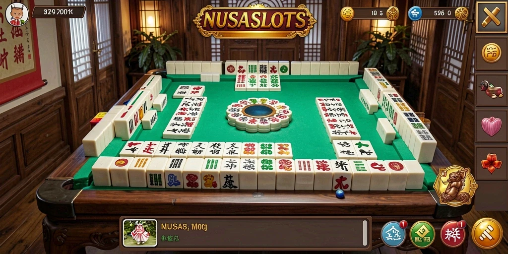 Screenshot gameplay NUSASLOTS yang menampilkan aksi seru Mahjong.