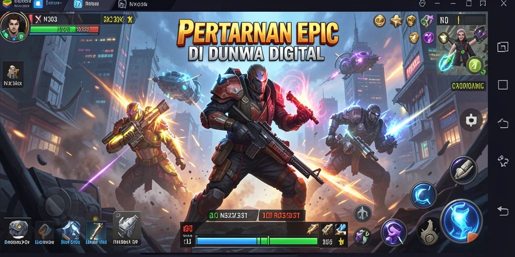 Screenshot utama NX303 menampilkan pertarungan epik dengan karakter yang beragam.