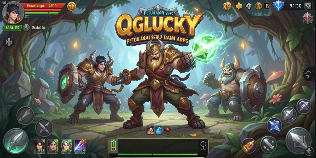 Tangkapan layar menunjukkan pertempuran seru dalam dunia fantasi QGLUCKY.
