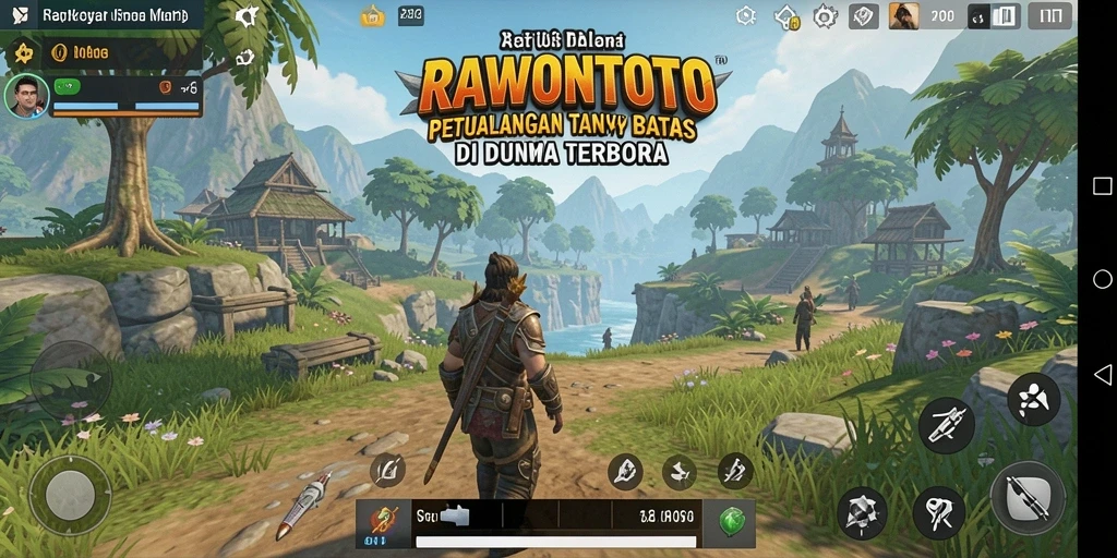 Tangkapan layar gameplay RAWONTOTO menampilkan petualangan seru di dunia terbuka.