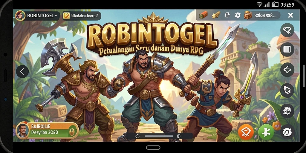 Skrinsut utama ROBINTOGEL menampilkan aksi pertarungan RPG yang seru.