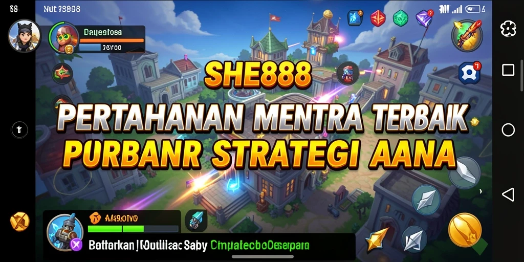 Screenshot utama SHE888 menampilkan gameplay Tower Defense yang intens.