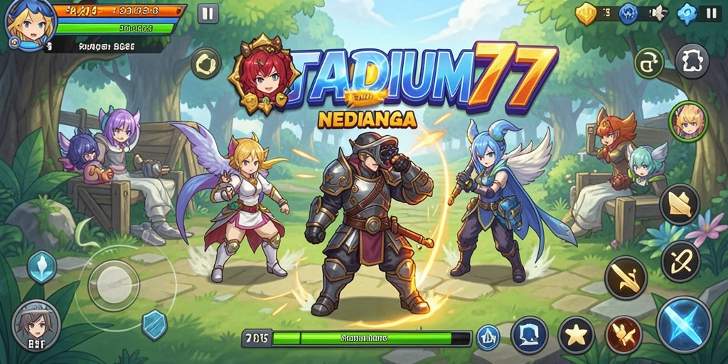 Screenshot gameplay STADIUM77 yang penuh warna dan dinamis.